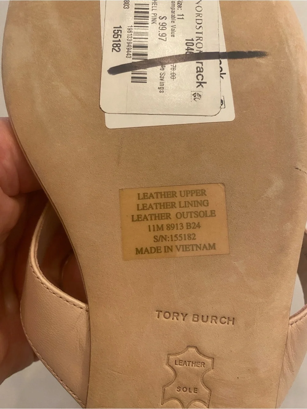 Women’s Tory Burch Beige Pink Nude Leather Flip Flop Thong Sandals NEW size 11